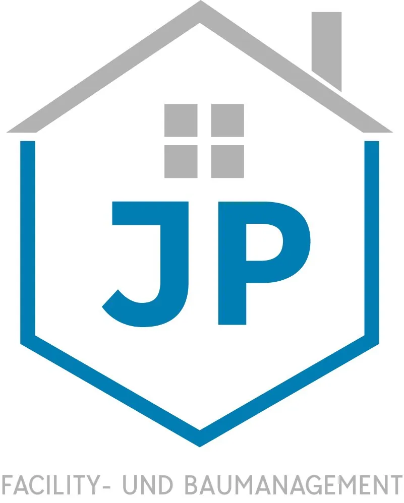 Logo JP Facility- und Baumanagement: Haus-Umriss mit Initialen JP
