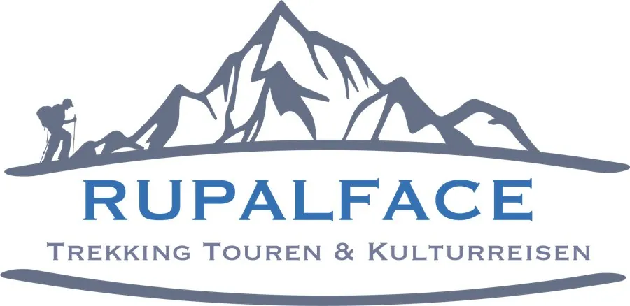 Logo Rupalface, Trekking Touren und Kulturreisen, mit Bergsilhouette